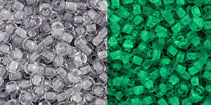 TOHO 11/o Round Seed Bead-Glow in the Dark. Dark Grey / Bright Green. 11T2725-100 (image for) TOHO 11/o Round Seed Bead-Glow in the Dark. Dark Grey / Bright Green. 11T2725-100